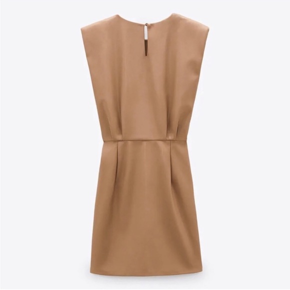 ZARA Faux Leather Padded Shoulder Mini Dress Womens Brown Sleeveless Size Large - Picture 13 of 15